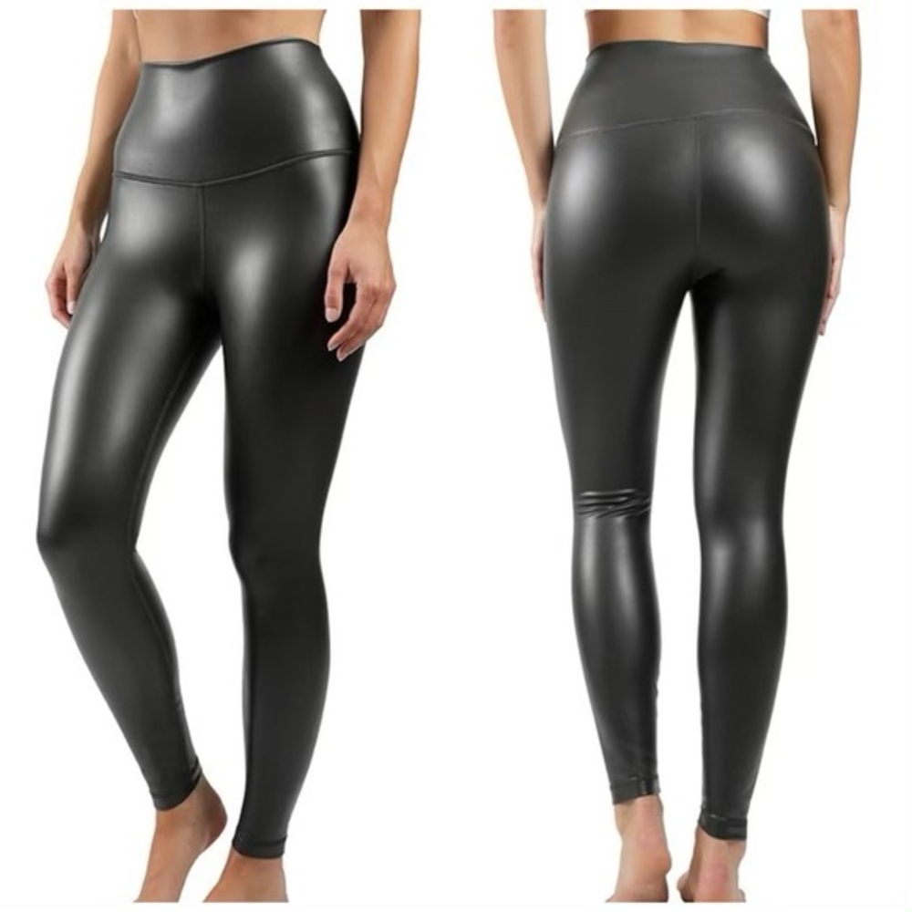 90 Degree by Reflex Black Faux Leather High Waisted Fleece Lined Leggings NWT